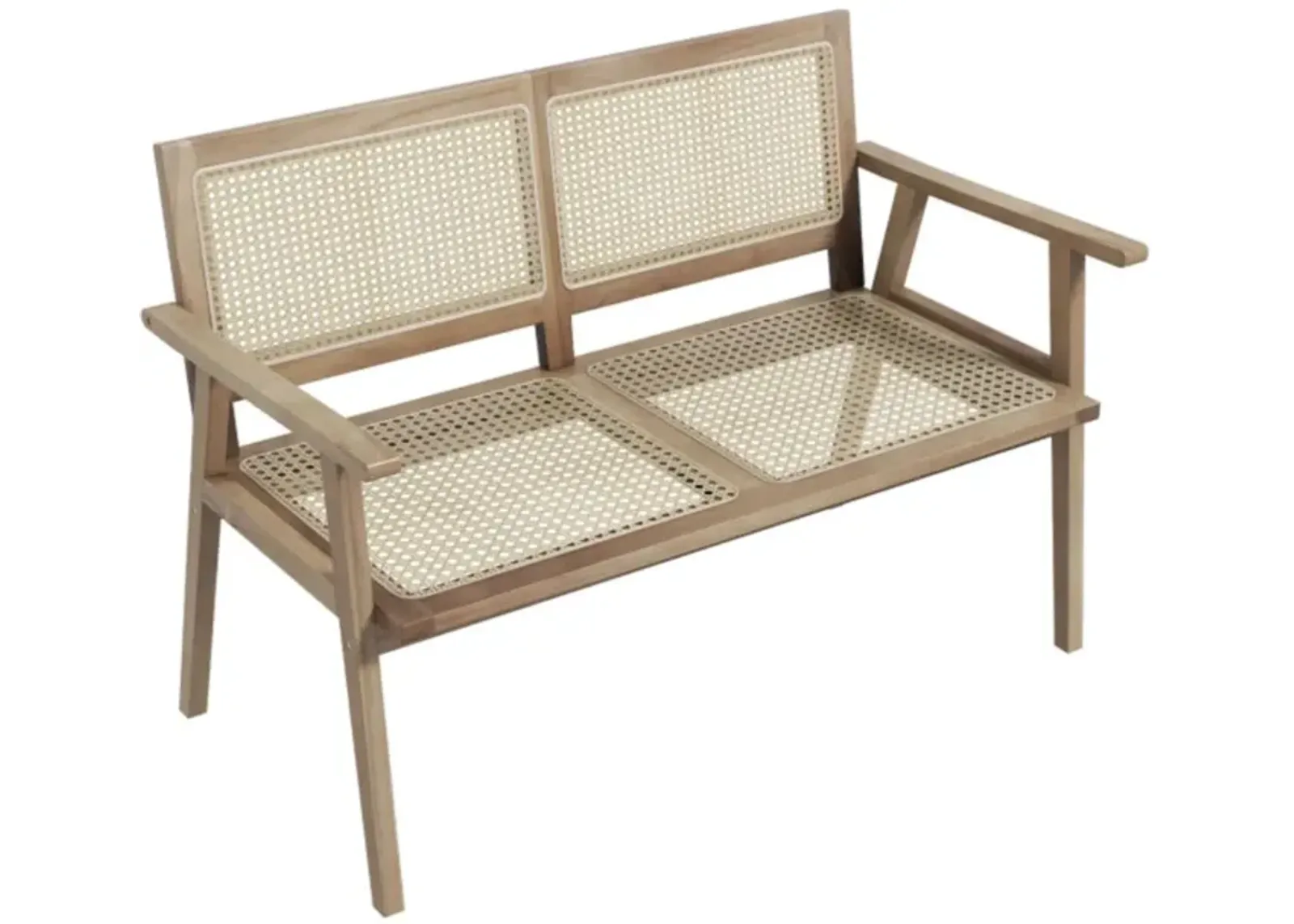 Hivvago Outdoor Teak Wood Garden Bench with Armrests Rattan Backrest