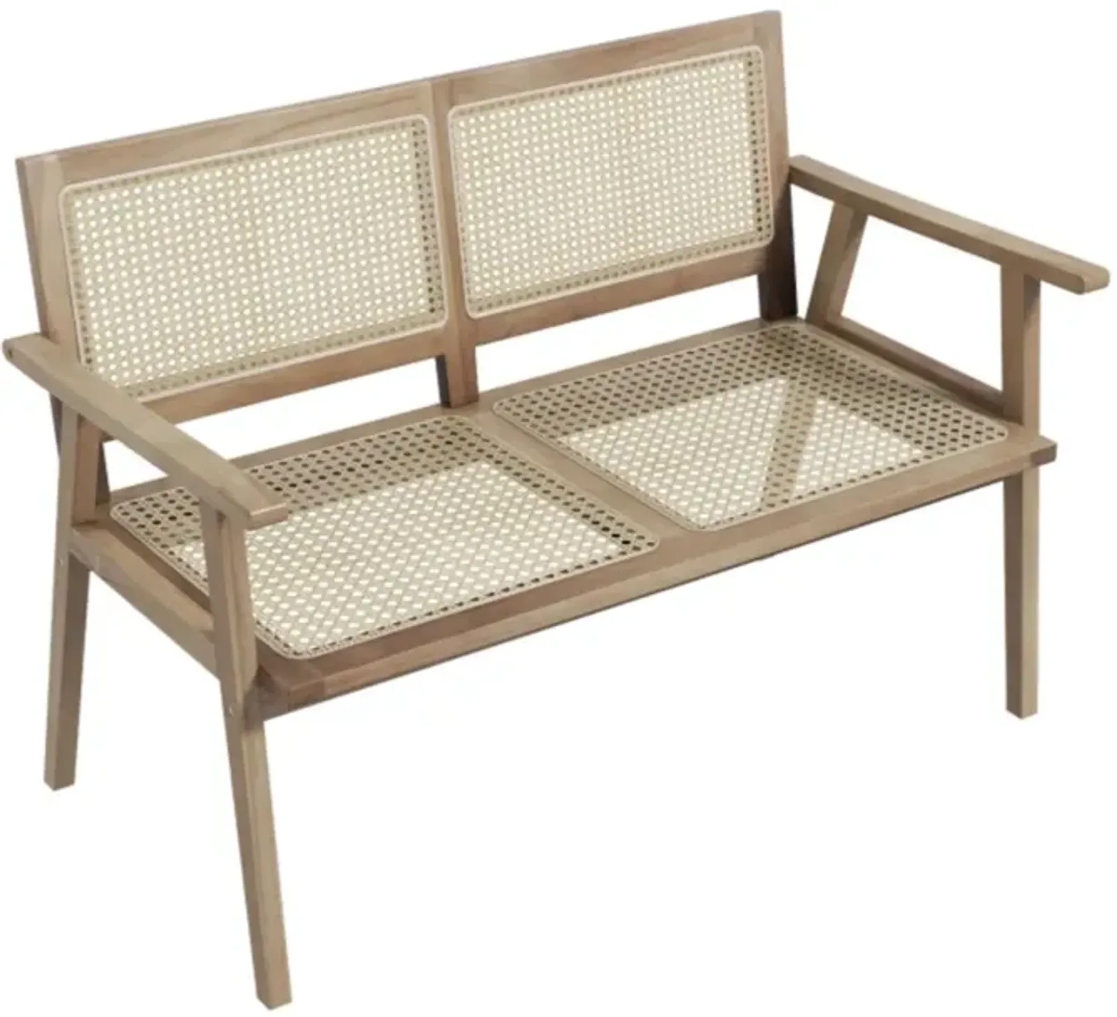 Hivvago Outdoor Teak Wood Garden Bench with Armrests Rattan Backrest