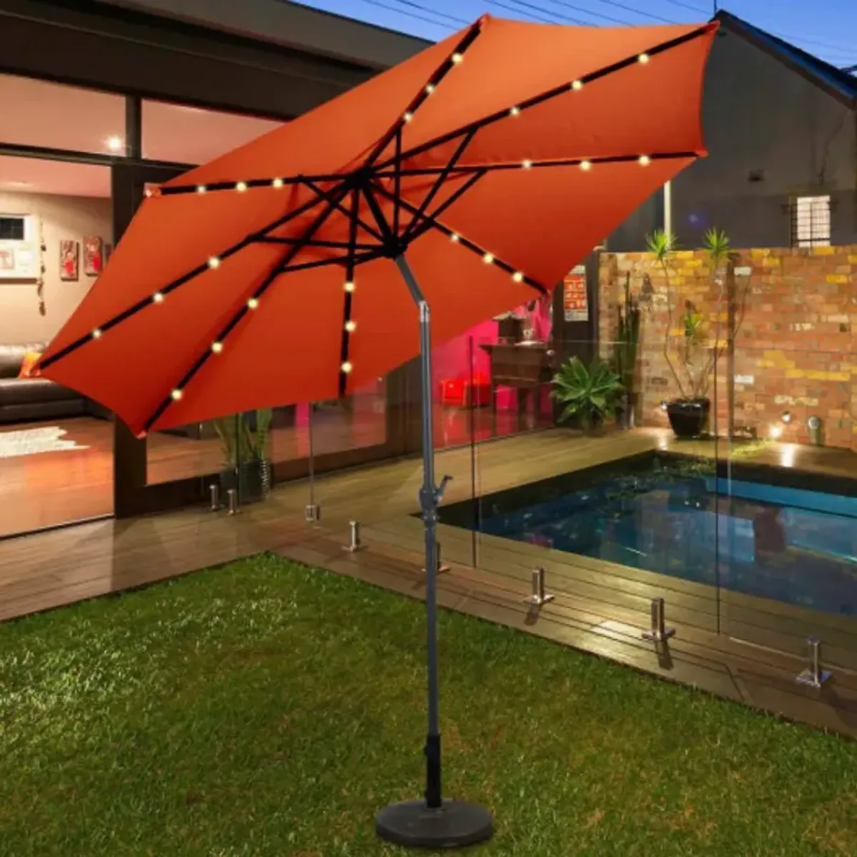 Patio Solar Umbrella with Crank and LED Lights