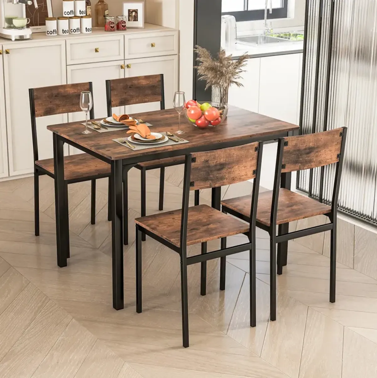 5 Piece Dining Table Set Industrial Style Kitchen Table and Chairs