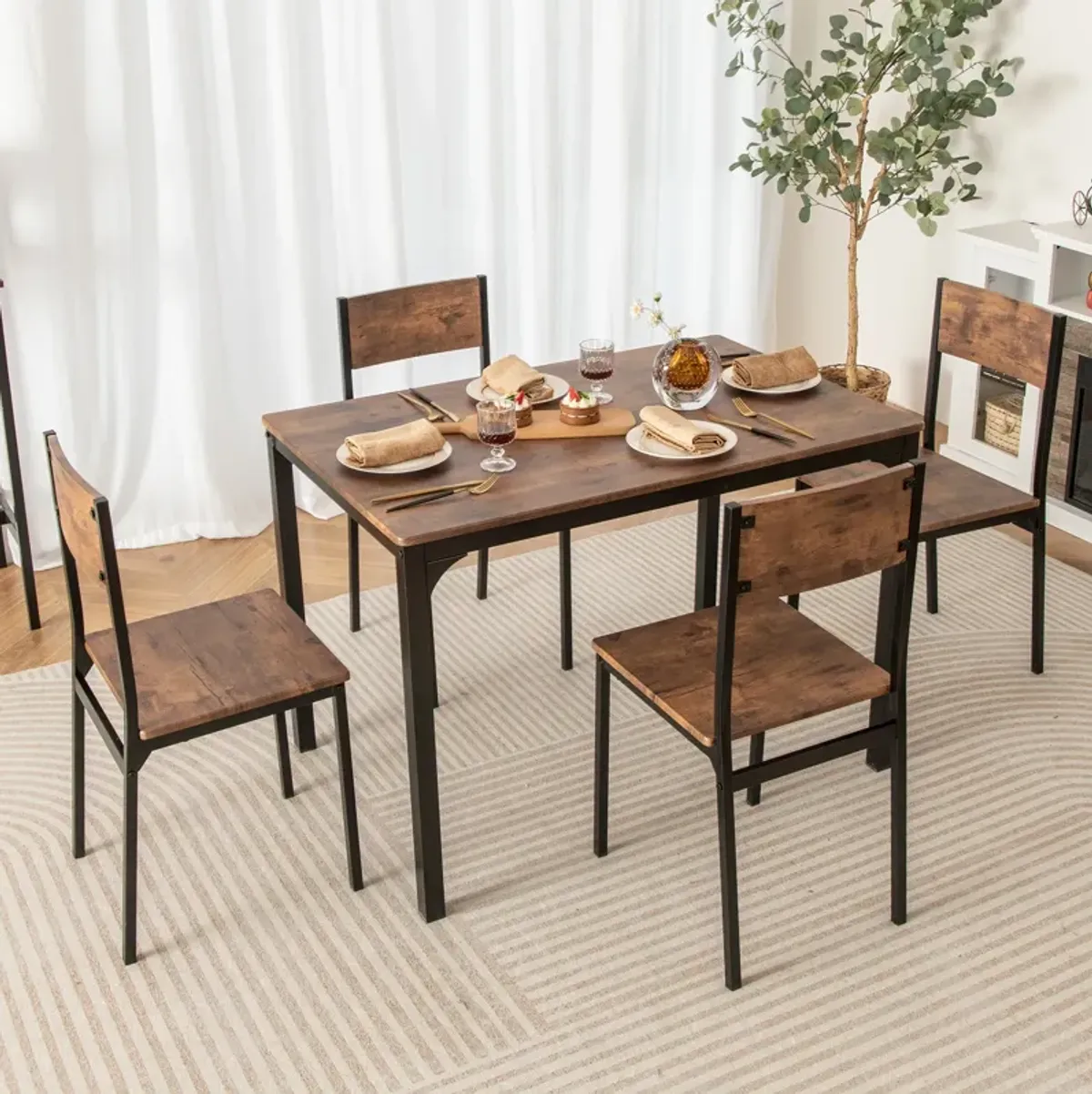 5 Piece Dining Table Set Industrial Style Kitchen Table and Chairs