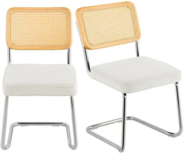 Set of 2 Rattan Dining Chairs Mid Century Modern Velvet Upholstered Accent Chairs