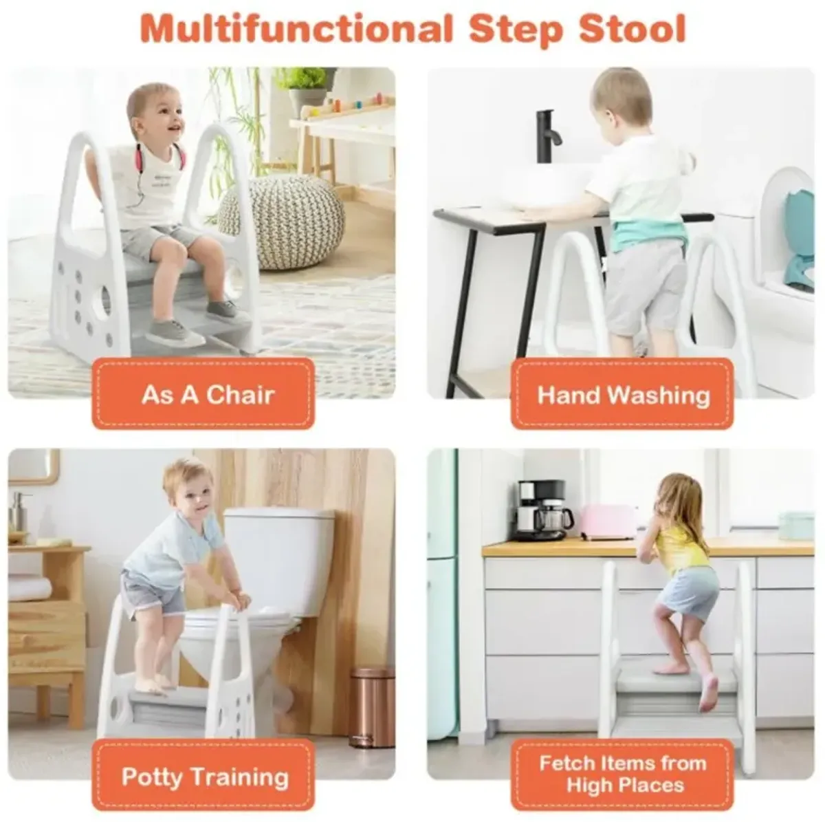 Hivvago Kids Step Stool Learning Helper with Armrest for Kitchen Toilet Potty Training