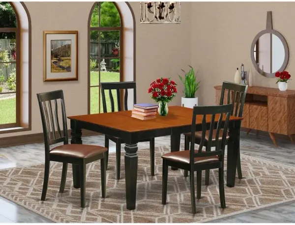 5 Pc Dinette set with a Dinning Table and 4 Leather Dining Chairs in Black