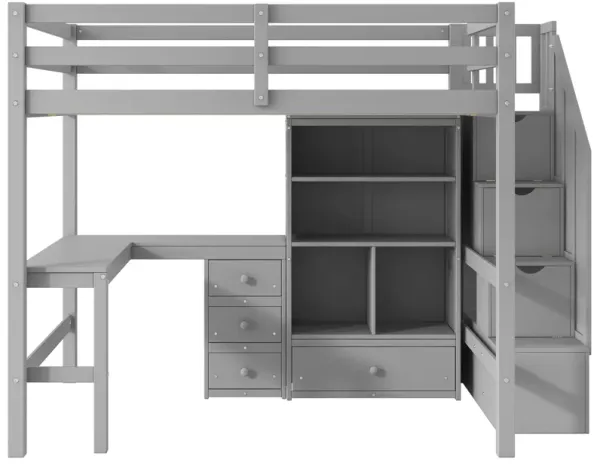 Merax Loft Bed with L-Shaped Desk and Drawers