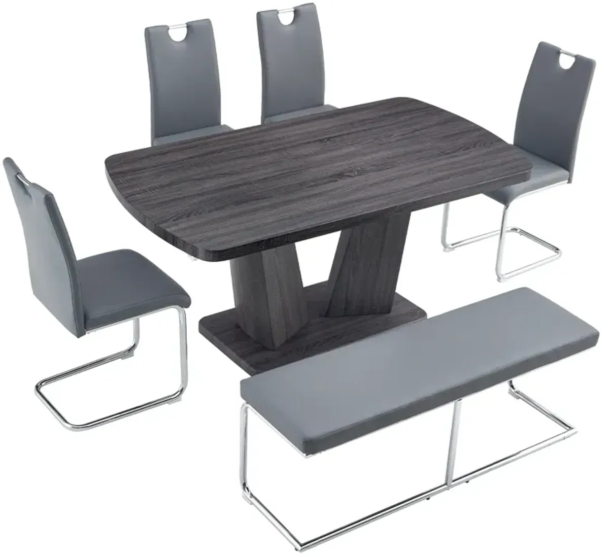 Merax Modern 6 Pieces Dining Table Chairs Bench Set