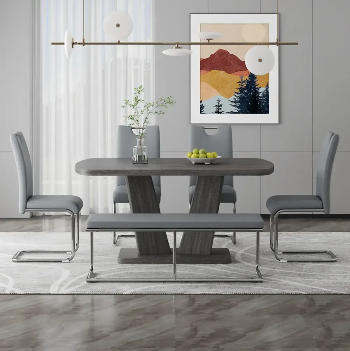 Merax Modern 6 Pieces Dining Table Chairs Bench Set