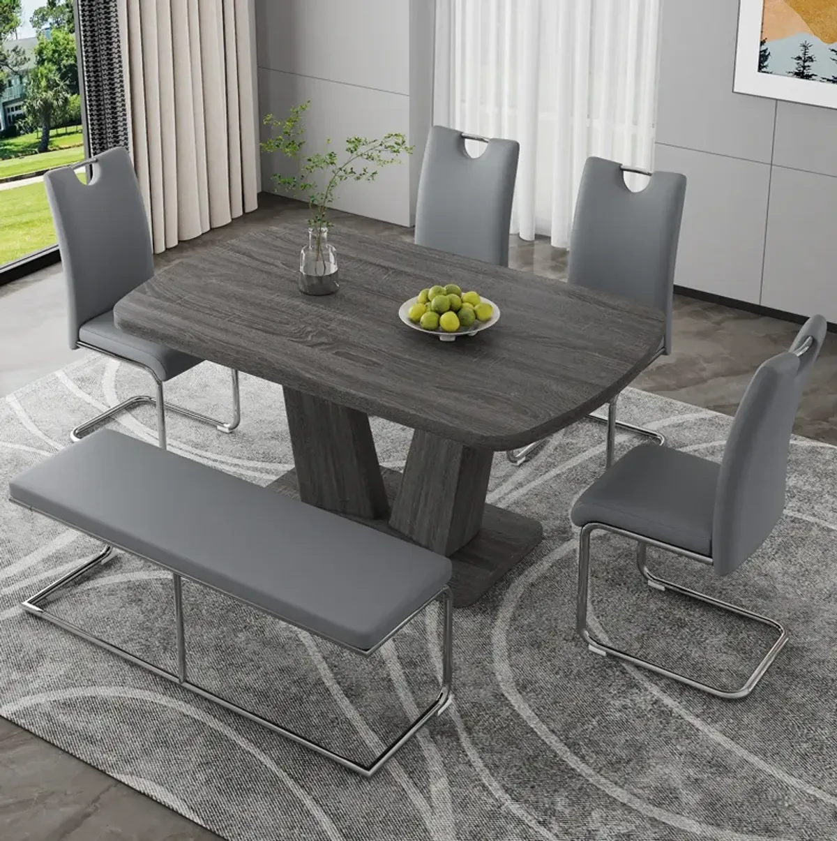 Merax Modern 6 Pieces Dining Table Chairs Bench Set