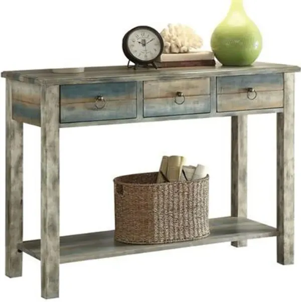 Glancio Beautiful Console Table, Antique Oak & Teal Blue-Benzara