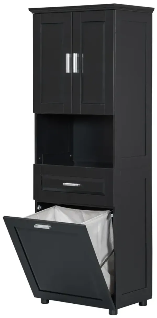 Merax Tall Bathroom Cabinet with Laundry Basket