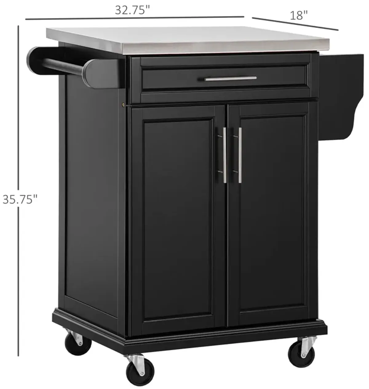 Black Rolling Chef's Helper: Kitchen Cart with Steel Top & Spice Storage