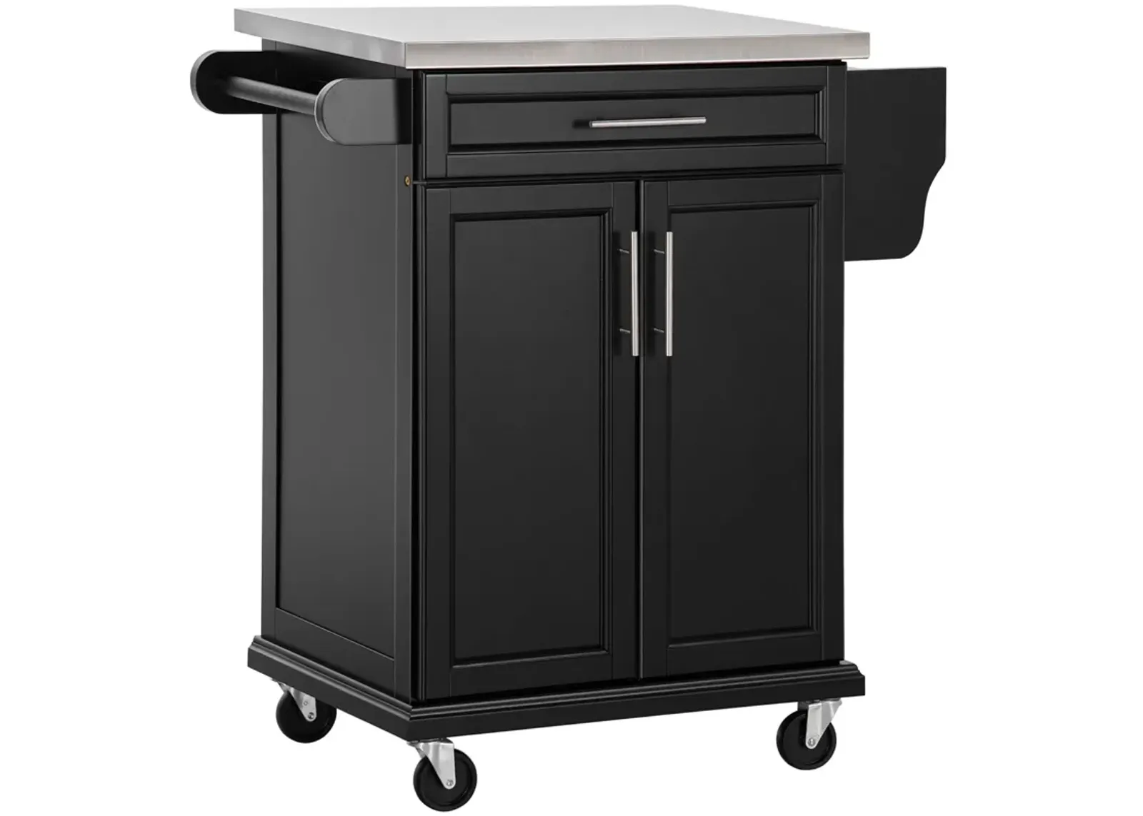 Black Rolling Chef's Helper: Kitchen Cart with Steel Top & Spice Storage