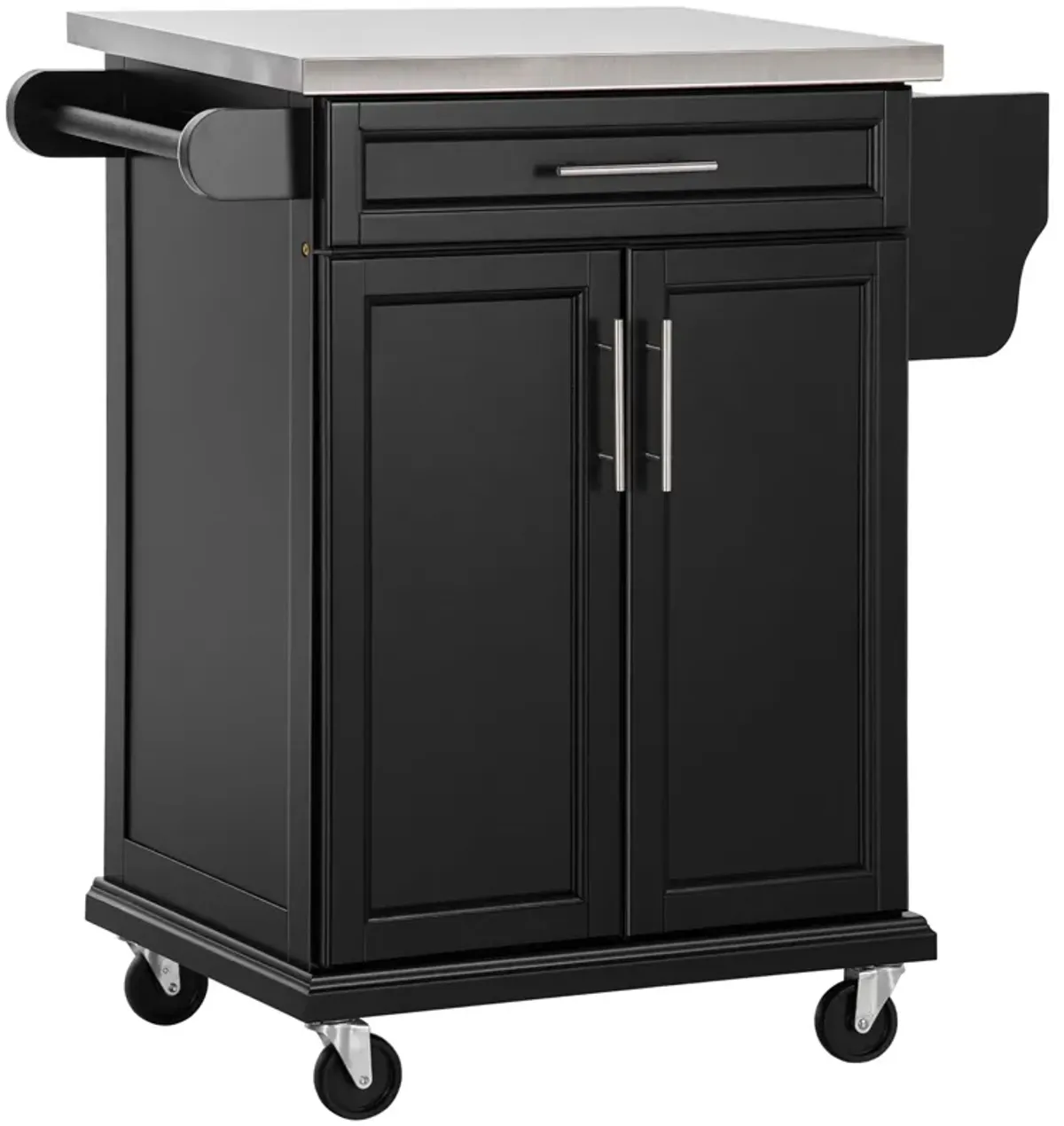 Black Rolling Chef's Helper: Kitchen Cart with Steel Top & Spice Storage