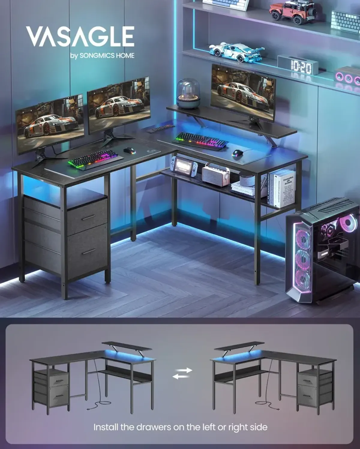 L-Shaped Desk with Power Outlets