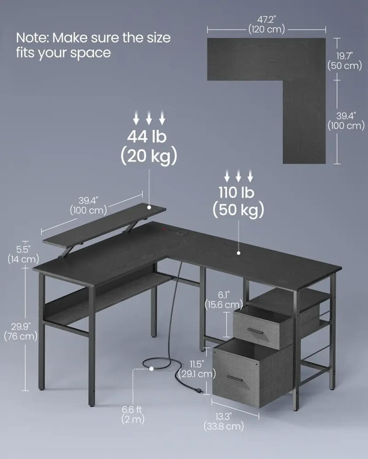 L-Shaped Desk with Power Outlets