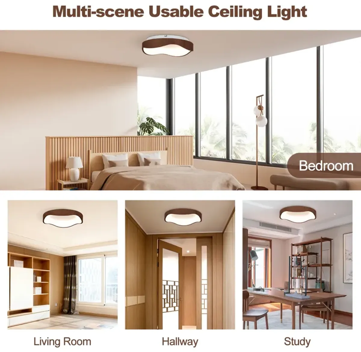 24W Modern LED Mount Ceiling Light with Wood Pattern and Metal Frame