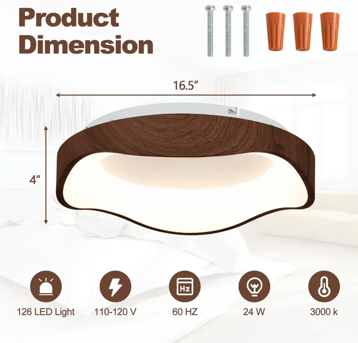 24W Modern LED Mount Ceiling Light with Wood Pattern and Metal Frame