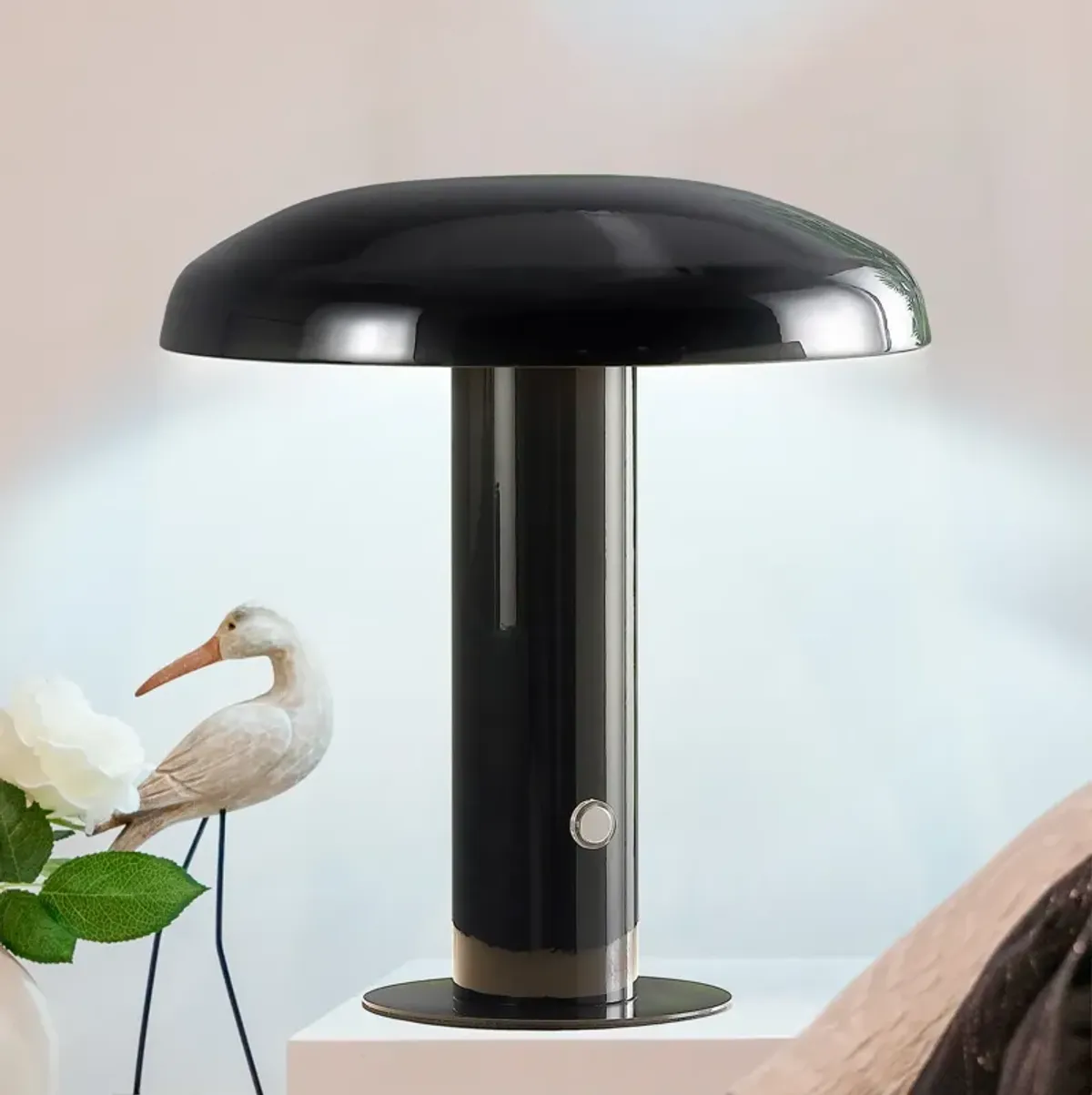 Suillius Contemporary Bohemian Rechargeablecordless Iron Integrated LED Mushroom Table Lamp