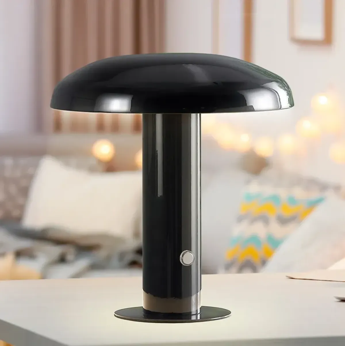 Suillius Contemporary Bohemian Rechargeablecordless Iron Integrated LED Mushroom Table Lamp