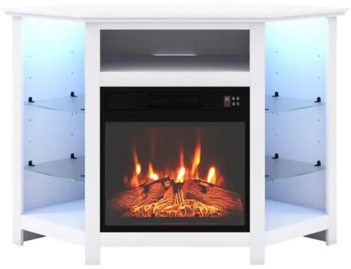 Hivvago Fireplace Corner TV Stand with LED Lights and Smart APP Control for 50 Inches TV