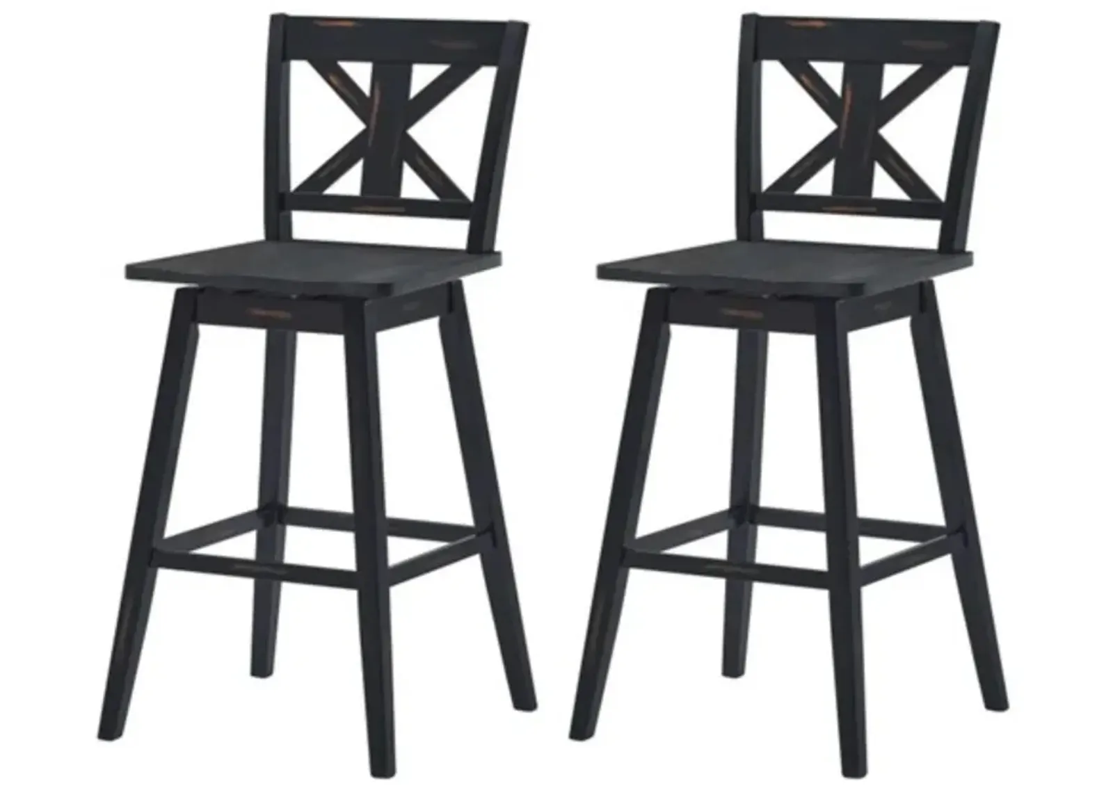 Hivvago Set of 2 Black Wood 29 in Modern Kitchen Dining Farmhouse Swivel Seat Barstools