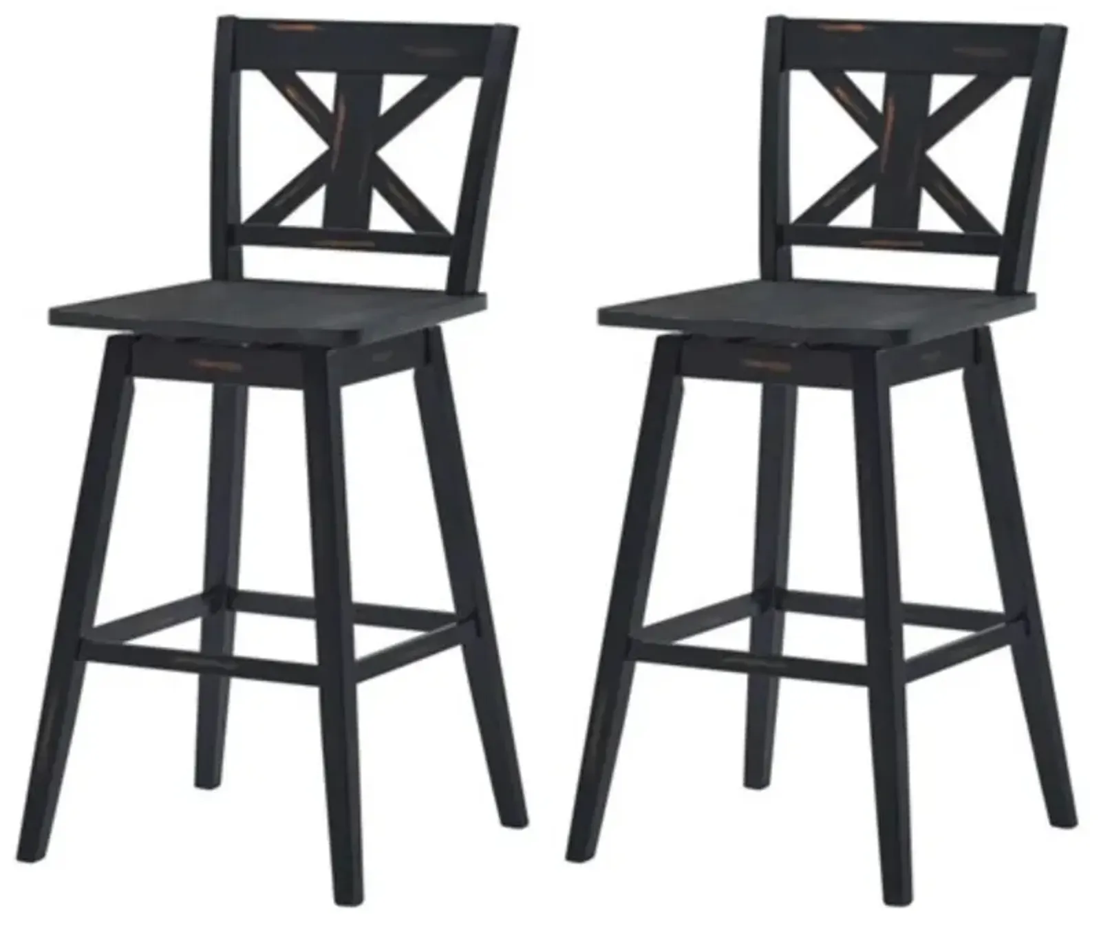 Hivvago Set of 2 Black Wood 29 in Modern Kitchen Dining Farmhouse Swivel Seat Barstools