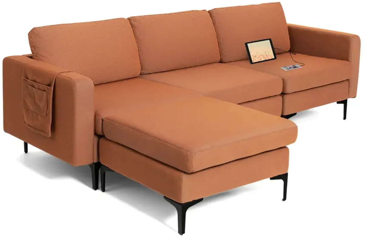 Costway Modular L-shaped 3 Seat Sectional Sofa w/ Reversible Chaise & 2 USB Ports