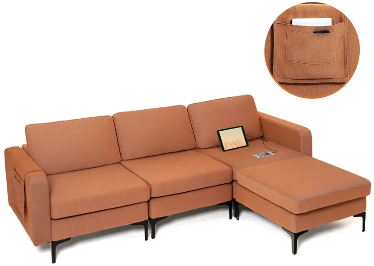 Costway Modular L-shaped 3 Seat Sectional Sofa w/ Reversible Chaise & 2 USB Ports