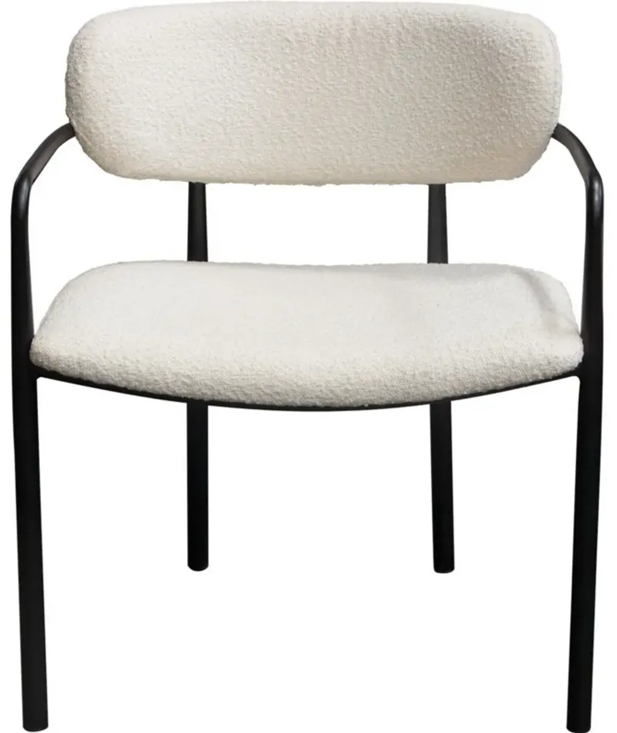 Oke 26 Inch Padded Dining Chair, Set of 2, Black, Ivory Boucle Upholstery - Benzara