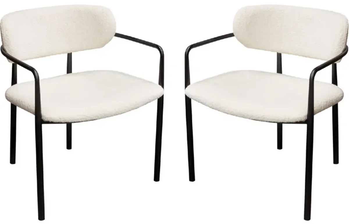 Oke 26 Inch Padded Dining Chair, Set of 2, Black, Ivory Boucle Upholstery - Benzara