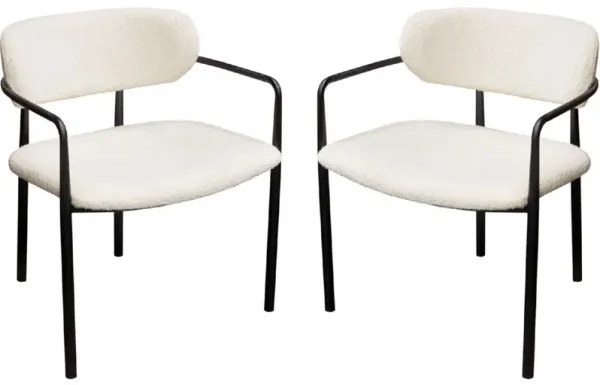 Oke 26 Inch Padded Dining Chair, Set of 2, Black, Ivory Boucle Upholstery - Benzara