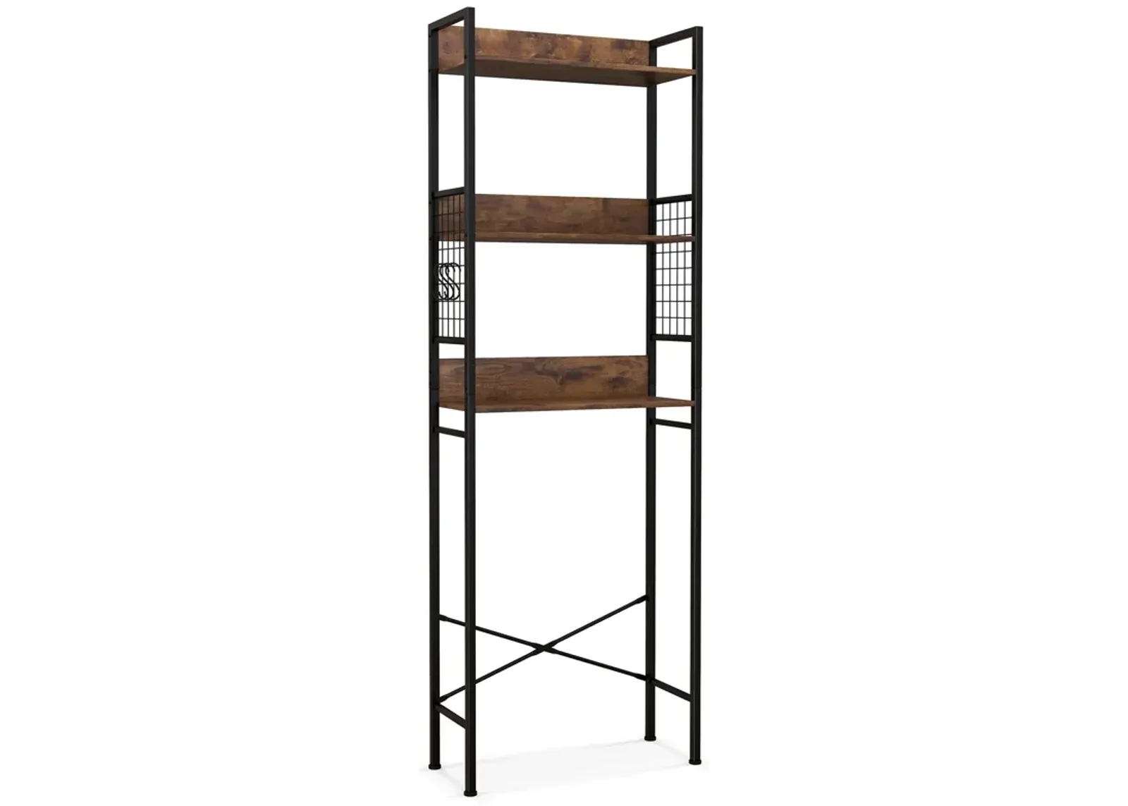 3-Tier Over-the-Toilet Storage Rack with 3 Hooks-Rustic Brown