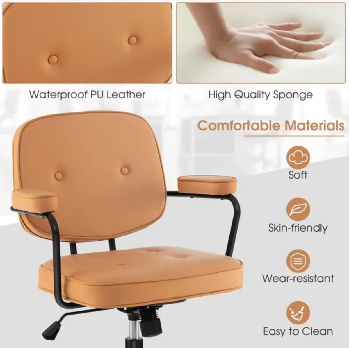 Hivvago PU Leather Office Chair with Rocking Backrest and Ergonomic Armrest