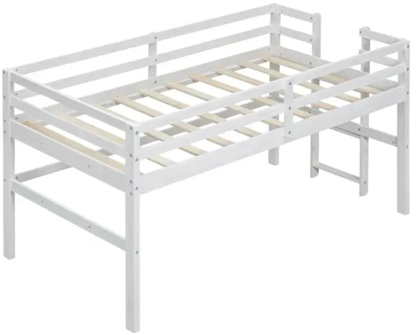Wood Twin Size Loft Bed With Side Ladder, Antique White