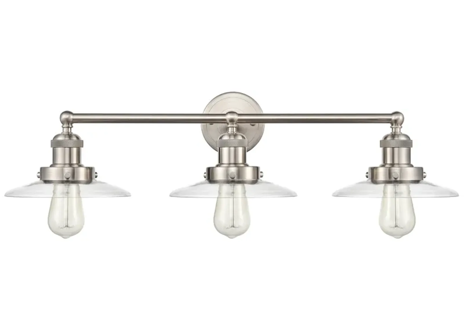 English Pub 28'' Wide 3-Light Nickel Vanity Light with Clear Cover