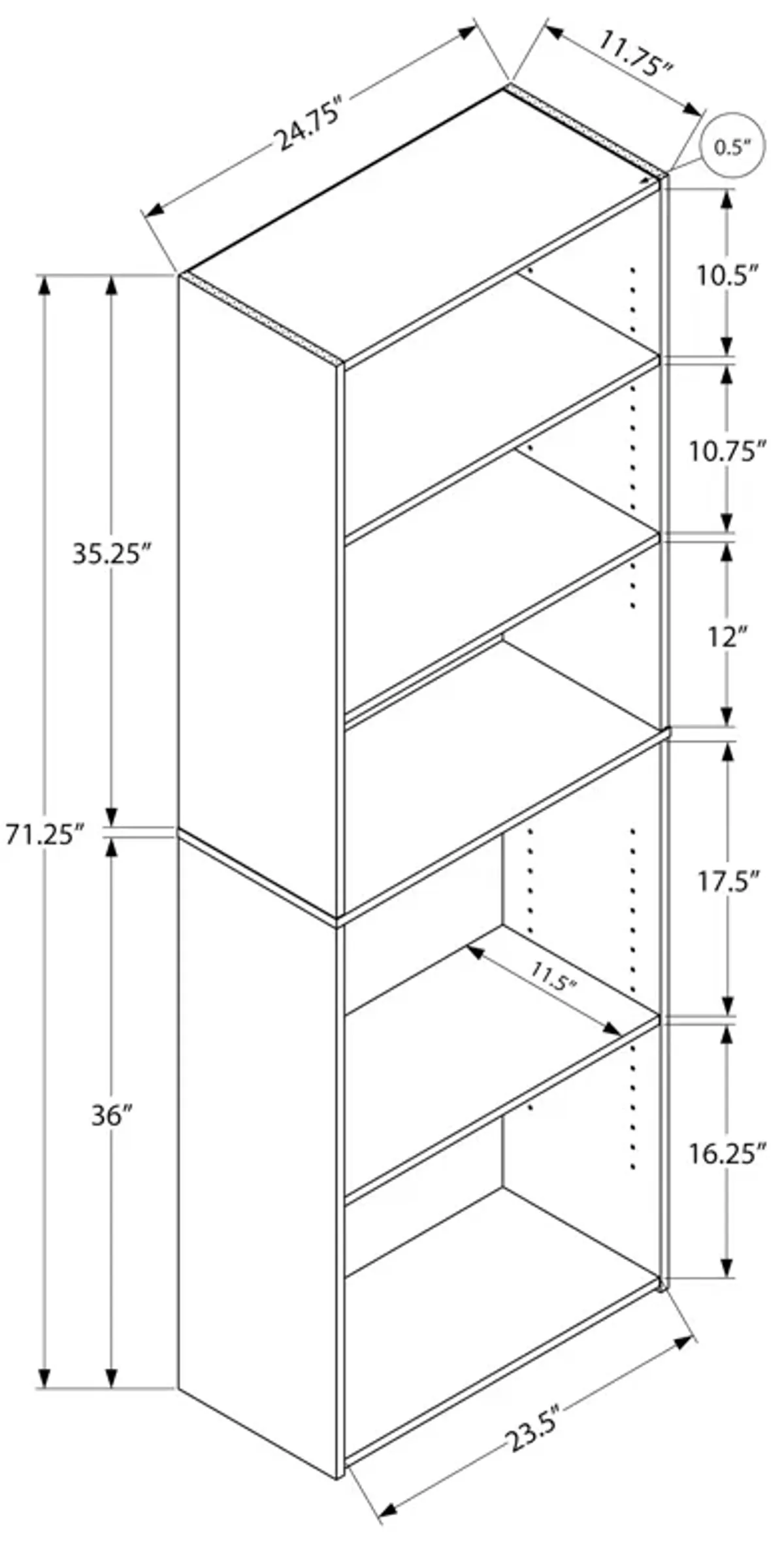 Monarch Specialties I 7469 Bookshelf, Bookcase, 6 Tier, 72"H, Office, Bedroom, Laminate, Grey, Transitional