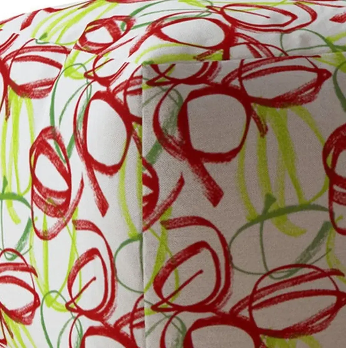 Homezia 17" White Green And Red Cotton Abstract Pouf Ottoman