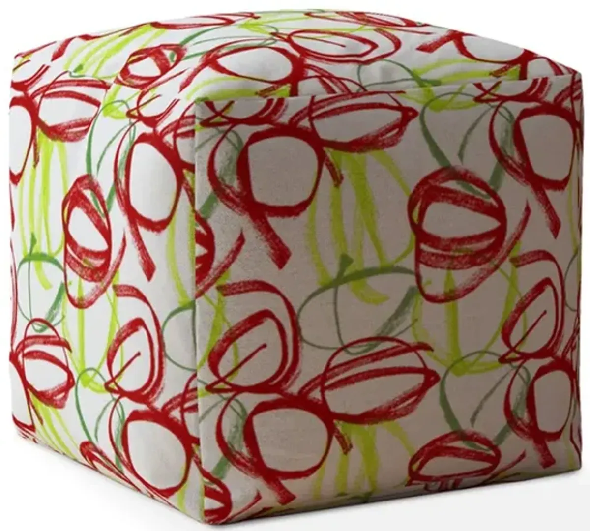 Homezia 17" White Green And Red Cotton Abstract Pouf Ottoman