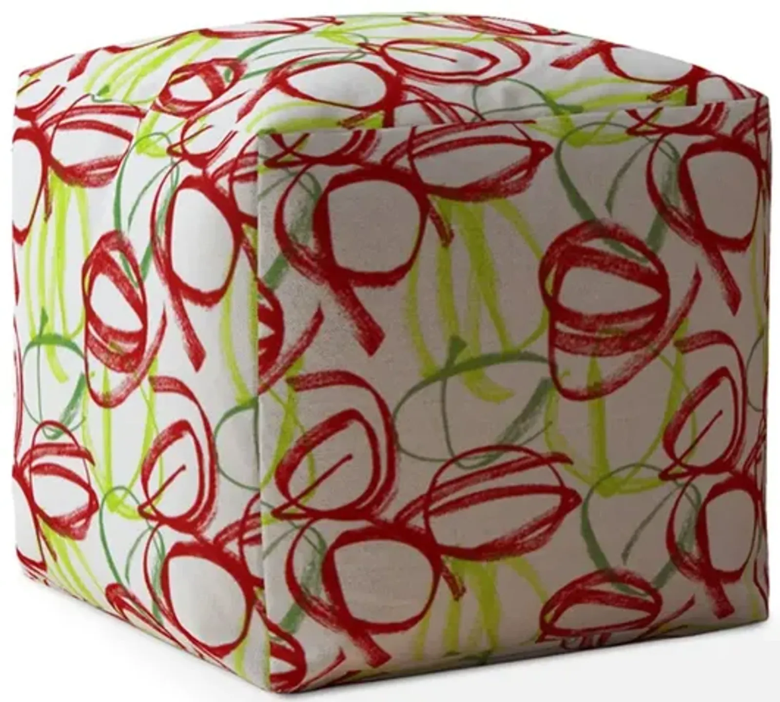 Hivvago 17" White Green And Red Cotton Abstract Pouf Ottoman