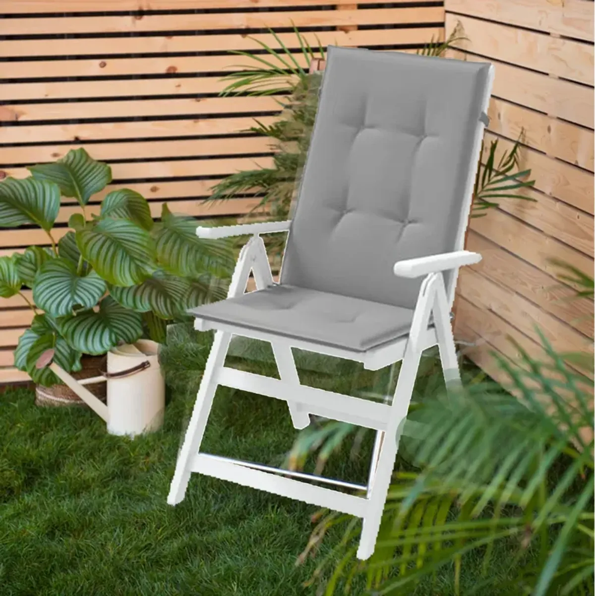 Zia 6pc Outdoor Highback Cushion for Chair, Tufted Gray Fabric 47 Inch - Benzara