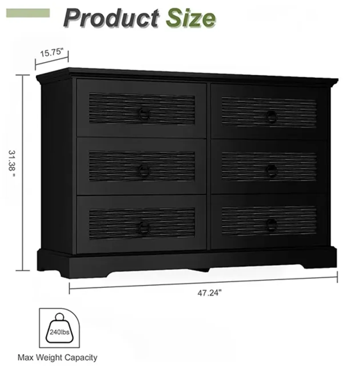 Chest of Drawers for Bedroom, Modern Chest of 7 Drawers, Wood Dresser with Ring Handles, Storage Dresser for Clothes, White, Modern Dresser for Bedroom, Living Room, Hallway