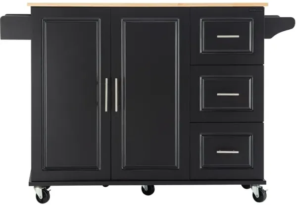 Hivvago 3 Drawers Rubber Wooden Top Utility Kitchen Cart with Adjustable Shelf