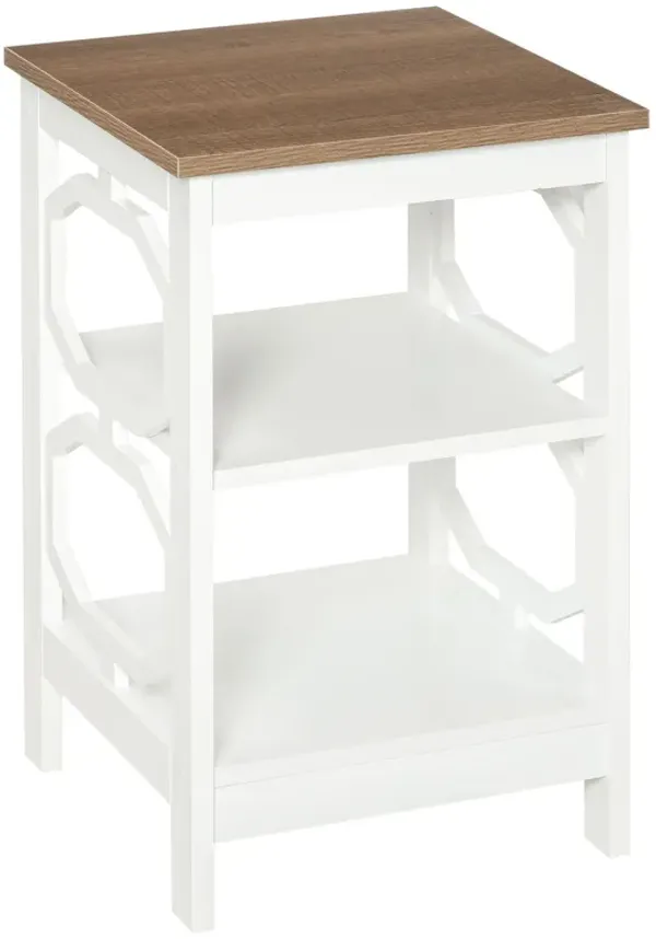 White Living Room Accent: Modern Side Table with 2 Storage Shelves