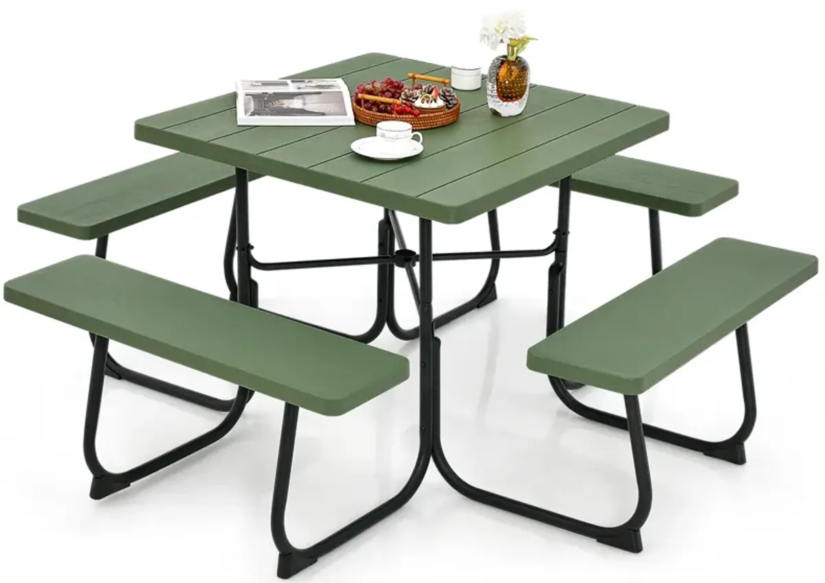 Outdoor Picnic Table with 4 Benches and Umbrella Hole