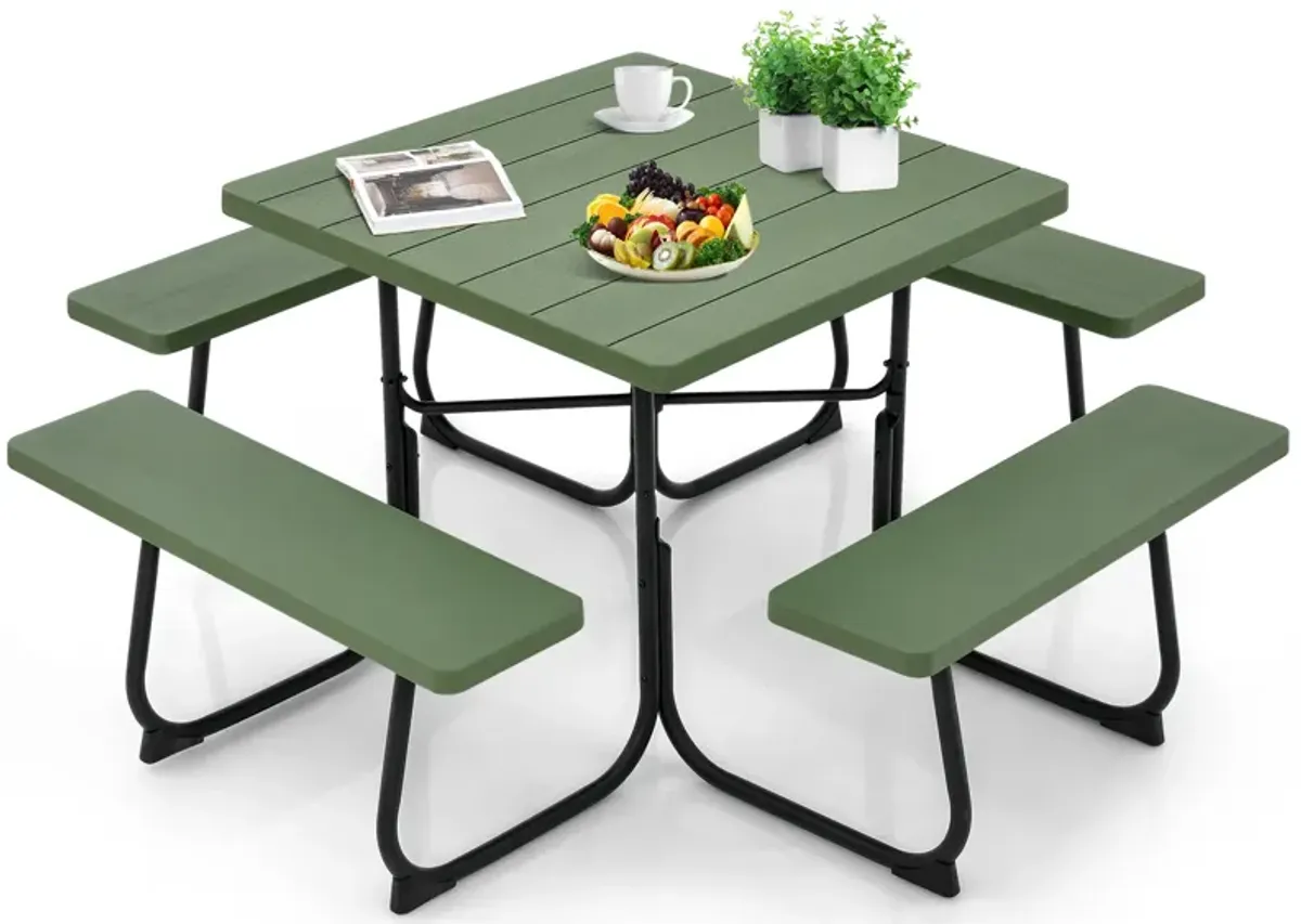 Outdoor Picnic Table with 4 Benches and Umbrella Hole