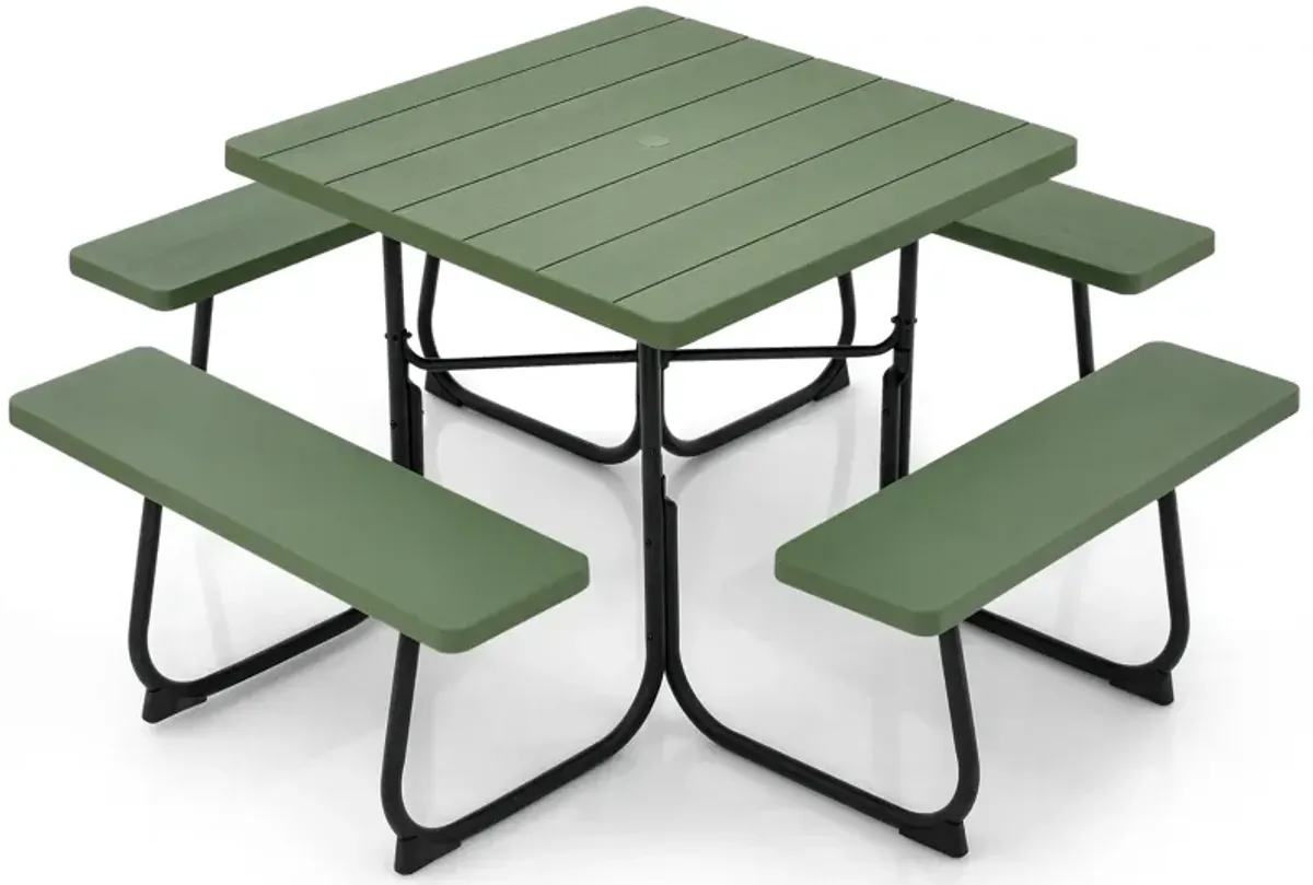 Outdoor Picnic Table with 4 Benches and Umbrella Hole