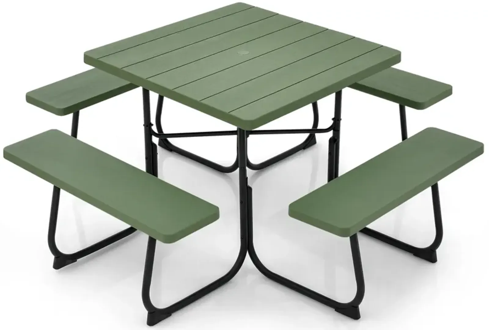 Outdoor Picnic Table with 4 Benches and Umbrella Hole