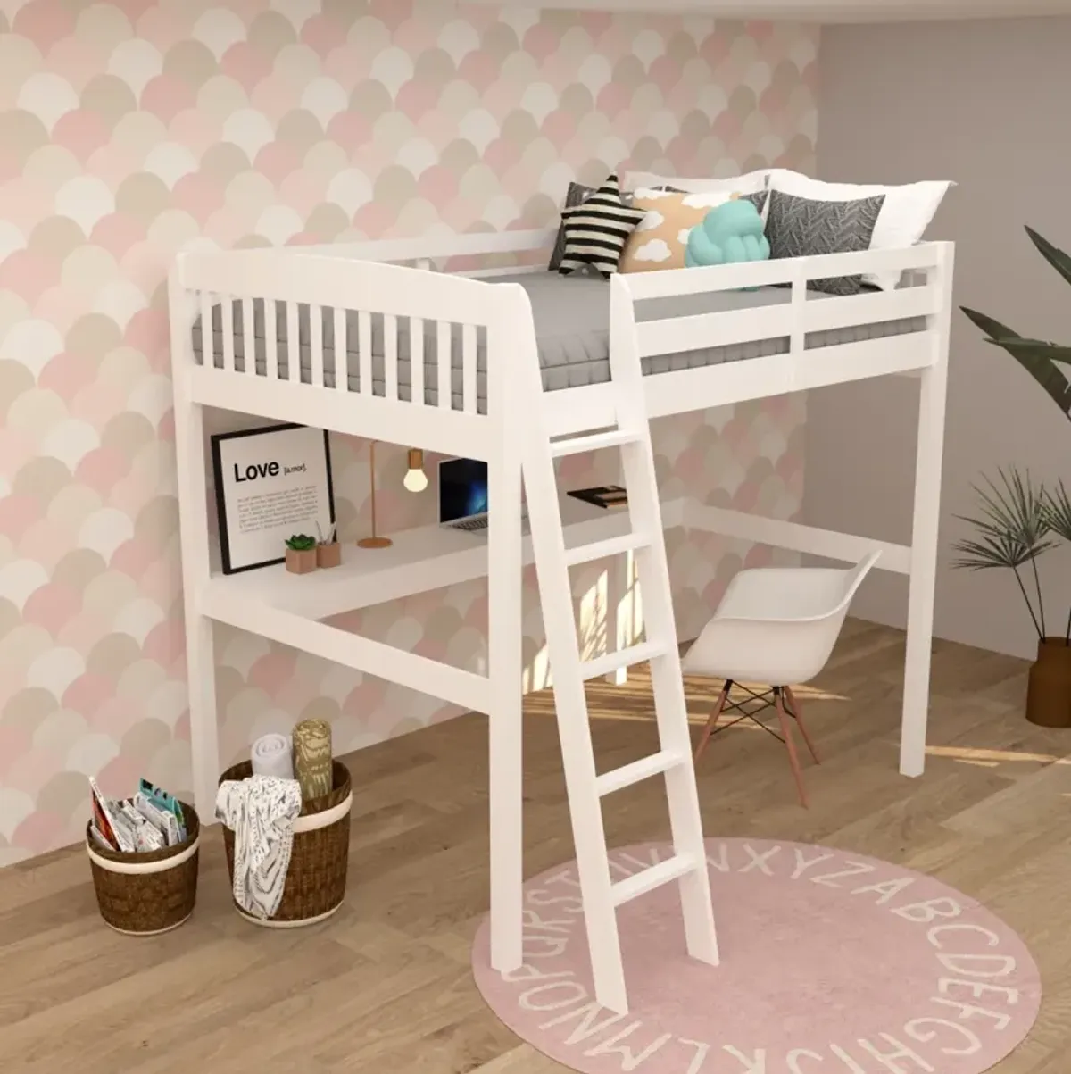 Everest High Loft Bed With Desk And Storage, Space Saver Full Size Kids Loft Bed