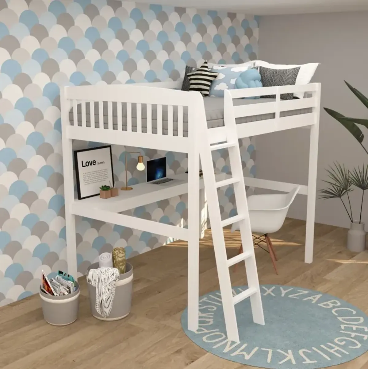 Everest High Loft Bed With Desk And Storage, Space Saver Full Size Kids Loft Bed