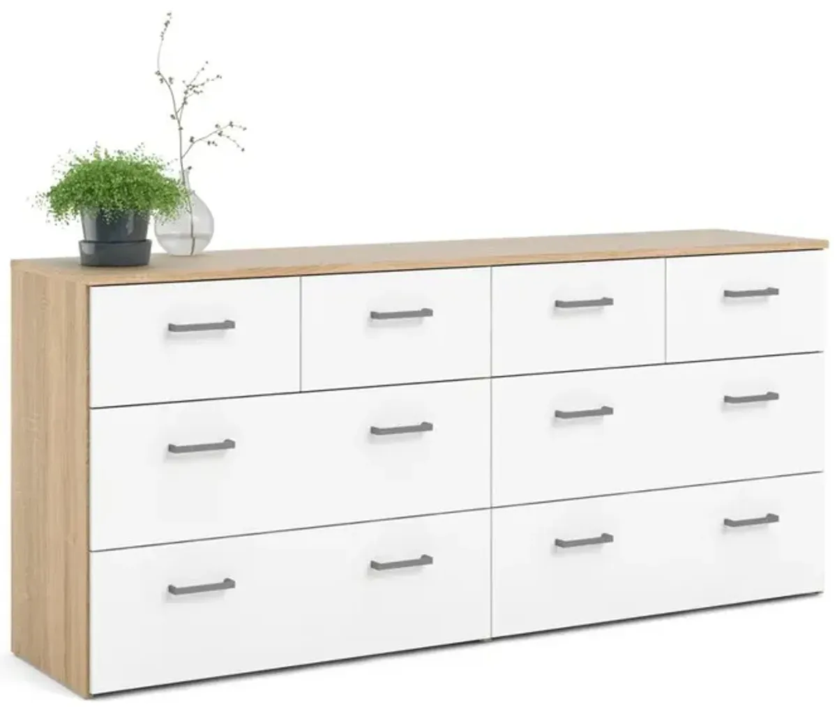 Tvilum 8 Drawer Double Dresser Oak Structure/White